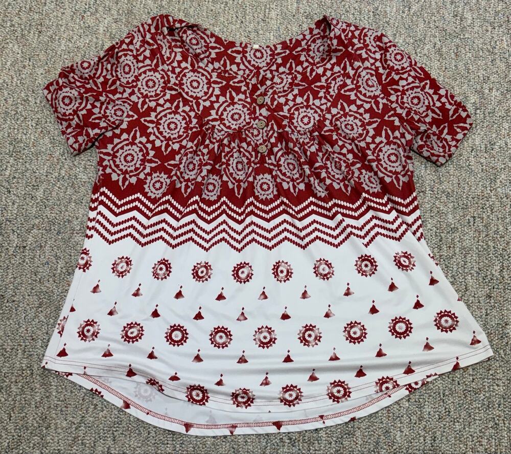 Generisch tunic top women floral print short sleeve button top blouse size XXL